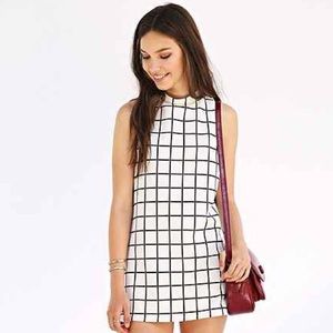 UO Cooperative Mock Neck Shift Mod Mini-Dress Grid